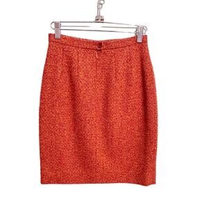 Kenzo Jungle Textured Tweed Pencil Skirt Size 36/XS Rust Orange